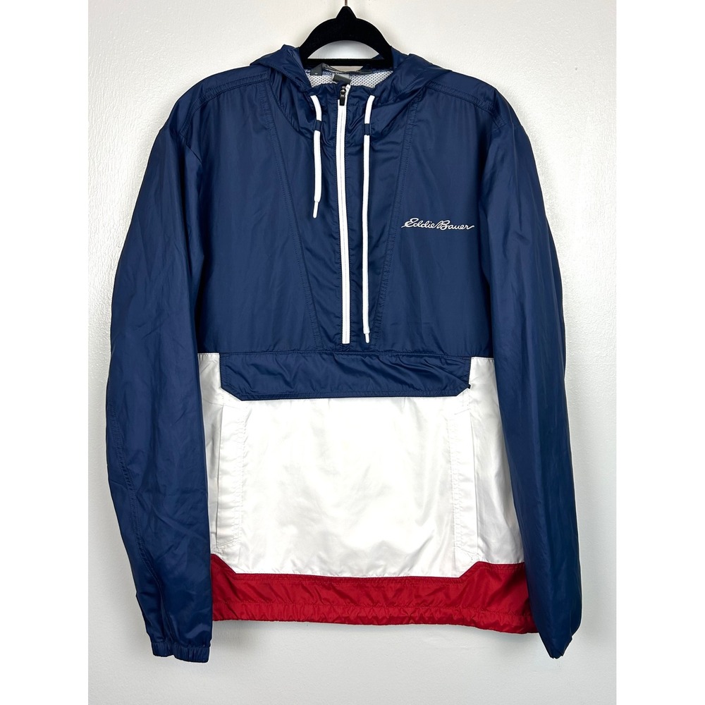 Eddie‎ Bauer Colorblock Momentum Anorak Windbreaker Jacket Blue White Red Small